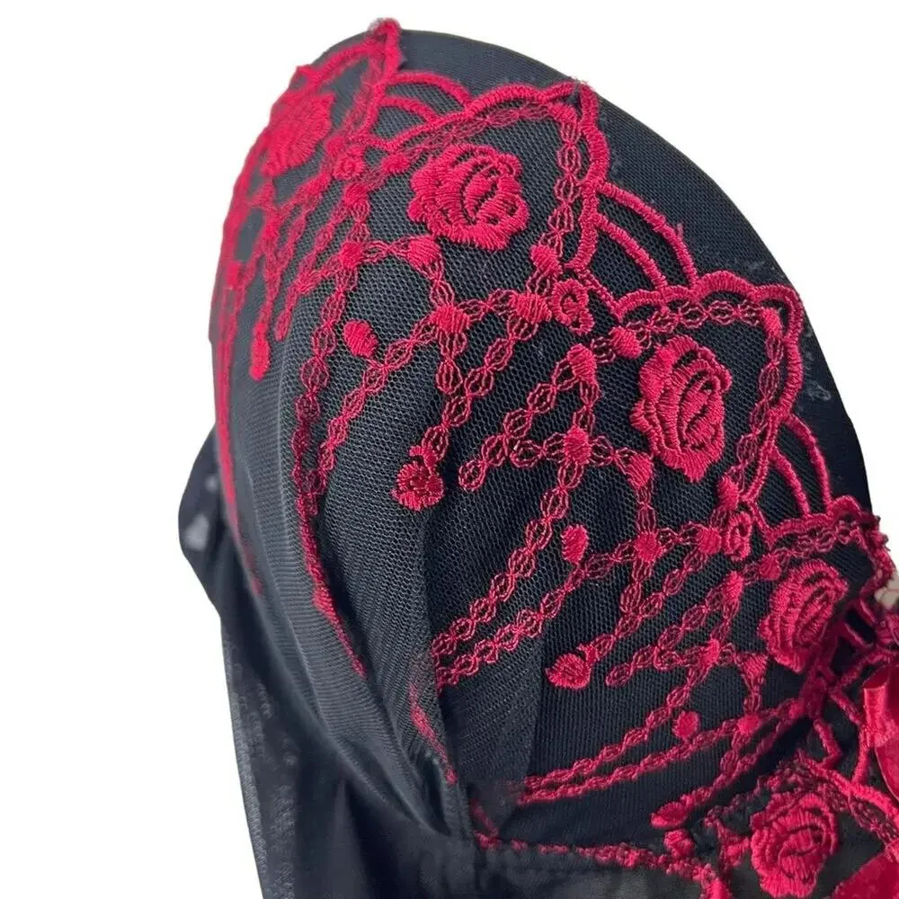 Just Sexy Lingerie Sheer Black Red Lace Lingerie Bustier Womens Size 3X